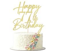 FmiyunEea Gold Glitter Happy 77th Birthday Cake Topper