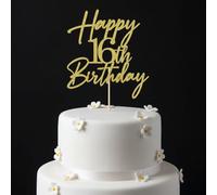 FmiyunEea Happy 14th Birthday Cake Topper - Gold Glitter Cheers to 14th Years | Fabulous Cake Decoration for 14-Year-Old Party Supplies (16th)