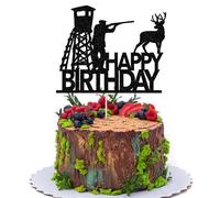 FmiyunEea Hunting Theme Birthday Cake Topper,Tree Stand and Deer Design Black Glitter (hunt)