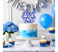 FmiyunEea Out of Single Digits - I'm 10!" Glitter Cake Topper, Double Digit 10 for Boys and Girls, Happy 10th Birthday Party Decoration (royal blue)