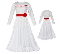 FMMOEK Halloween Scary White Dress Women Horror Movie Party Long Dress Cosplay Costume (M, White)