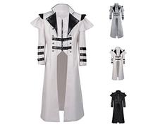 FMMOEK Medieval Costumes Steampunk Long Trench Coat Gothic Victorian Vintage Tailcoat Jacket Mens Double Breasted Zipper Coat (M, white)
