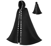 FMMOEK Unisex Moon Phases Embroidery Hooded Cloak Mysterious Medieval Renaissance Long Cape Witch Robe Cosplay Moon Costume(2XL-3XL, black)