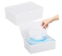 FMOACEN 2 Pack Wipes Dispenser Compatible with Cottonelle Flushable, Refillable Wipe Holder with Sealing Lid, Keeps Wipes Clean and Fresh, Non-Slip Wipe Container White Storage Box for Home Car Office