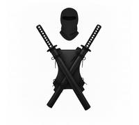 FMP 888 Sword Back Holster Duel Sword Black Leather Ninja Hero sheath 2 Light up Swords, Weapons Holder for Anime Halloween Costume- Warrior Cosplay - Complete with Balaclava.Soporte Para Espadas.