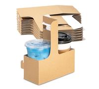 FMP Brands 2 Cup Disposable Drink Carrier with Handle, 25 Pack Kraft Paperboard Handled Drink Carriers 12-30 oz to Go Coffee Cup Holder, Cup Carrier for Cold Hot Drinks, Takeout, Cafe