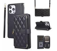 FMPCUON Case for Xiaomi Mi 11X/Mi 11/Mi 11X Pro, Multiple Card Slots Leather Wallet Shockproof Flip Cover with Hand Strap Card Slots Zipper Pocket Kickstand Handbag Magnetic Closure,Black