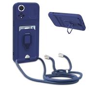 FMPCUON for Honor 50/Huawei nova 9 Case with Camera Cover Silicone Card Holder Phone Cover with Adjustable Necklace Strap Cord Lanyard Shockproof Protective Case with Roating Ring Stand blue