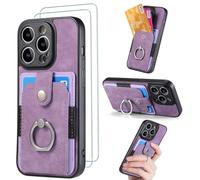 FMPCUON for Honor Magic 4 Pro Case with Card Holder and[ Screen Protector Tempered Glass X2],Slim Soft TPU Ring Holder Shockproof Anti-Scratch Phone Case Cover - Purple