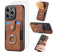 FMPCUON for Honor Magic 4 Pro Case with Card Holder and[ Screen Protector Tempered Glass X2],Slim Soft TPU Ring Holder Shockproof Anti-Scratch Phone Case Cover - Brown