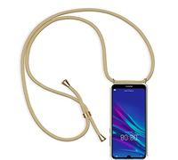 FMPCUON Phone Lanyard Case Compatible with Huawei Y7 2019, Transparent Protective Ultra-Slim Crystal TPU Cover Smartphone Necklace [Free Tempered Glass] Neck Cord Strap Crossbody Bumper