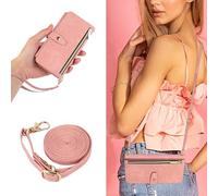 FMPCUON Wallet Case for Samsung Galaxy S7 Edge, 9 Card Slots Retro Leather Wallet Shockproof Flip Cover with Hand Strap Card Slots Zipper Pocket Kickstand Handbag Magnetic Closure - Pink