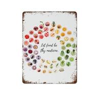 fmrsok Let Food Be Thy Medicine Colorful Fruits and Vegetables Nutrition Poster Art Metal Tin Sign Kitchen Decor Vegan Vegetarian Funny Vintage Metal Tin Sign for Home Coffee 8x12 Inch