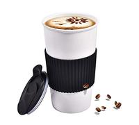 fMSDD Ceramic Travel Coffee Mug with Non-Slip Silicone Sleeve, and Slider Lid, Daily Reusable Cup, 12 oz, Black