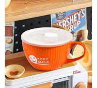 fMSDD Soup Mug with Lid, 28 Ounce, Ceramic Bowl with Handle and Lid, Dishwasher and Microwave Safe, Food Containers for Soup, Stew, Noodle and Salad, Orange