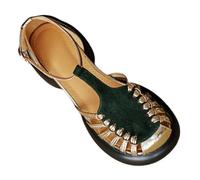 FmShi Women's summer Roman-style platform high-heeled sandals with perforated design, stylish and breathable, comfortable and casual., Green, 3 UK
