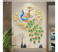 FMTAD 36.6 Inch Large Peacock Wall Clock Non-Ticking Silent, Creative Decorative Peacock Clock 3D Luxury Mid Century Big Wall Clocks for Living Room Bedroom Dining Room Decor