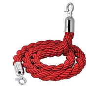FMXYMC Barrier Rope with Hooks, Crowd Control Stanchion Twisted Rope, Railing Suspension Rope, Queue Line Divider Partition,Red,2m Silver Hook
