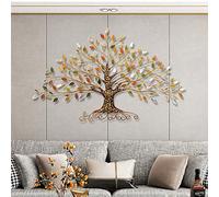 FMXYMC Metal Wall Decoration, Tree of Life with Gold/Green/Crystal Leaves Wall Decor Metal Art, for Indoor Outdoor Home Bedroom Living Room,30" W x 18" H（77x45cm）