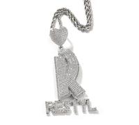 Fmxypet Hip Hop Name Necklace for Men, Custom Initial Pendant with Zirconia & Rope Chain, Personalized Bling Jewelry