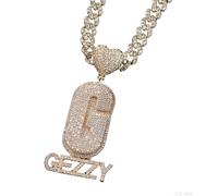 Fmxypet Hip Hop Name Necklace for Men, Custom Initial Pendant with Zirconia & Rope Chain, Personalized Bling Jewelry