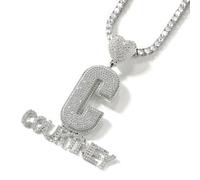 Fmxypet Hip Hop Name Necklace for Men, Custom Initial Pendant with Zirconia & Rope Chain, Personalized Bling Jewelry