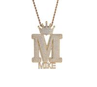 Fmxypet Hip Hop Name Necklace for Men, Custom Initial Pendant with Zirconia & Rope Chain, Personalized Bling Jewelry