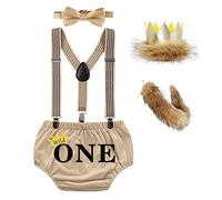 FMYFWY Baby Boys First Birthday Outfits Wild ONE Cake Smash Photo Shoot Costume Crown Tail Apricot Bloomers Suspender Bowtie Set