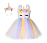 FMYFWY Baby Girls Pastel Unicorn Sequins Tutu Dress w/Headband Rainbow Birthday Party Outfits Carnival Halloween Costume 1-2T