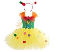 FMYFWY Girls Circus Clown Tutu Dress w/Hair Hoop Kids Birthday Christmas Carnival Halloween Costume Fancy Party Outfits Yellow 6-7T