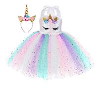 FMYFWY Pastel Unicorn Sequins Tutu Dress w/Headband Baby Girls Carnival Halloween Costume Rainbow Birthday Party Outfits 4-5T
