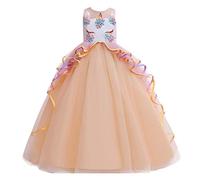 FMYFWY Unicorn Costume for Girls Sleeveless Long Tulle Birthday Pageant Party Dress Carnival Cosplay Fancy Dress Up Halloween Christmas Wedding Prom Gown Champagne 8-9T