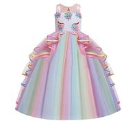 FMYFWY Unicorn Costume for Girls Sleeveless Long Tulle Birthday Pageant Party Dress Carnival Cosplay Fancy Dress Up Halloween Christmas Wedding Prom Gown Multicolored 12-13T