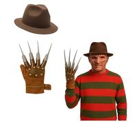FNA FASHIONS Adult Freddy-Inspired Brown Explorer Hat & Claw Glove Set | Unisex Halloween Fancy Dress Nightmare Cosplay Accessory (Soft Felt Hat & Claw Glove Set)