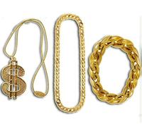 FNA FASHIONS® Adult Gold Gangster Chain, Dollar Necklace & Bracelet Set - Hip Hop Costume Jewelry Bling for Men - Ideal for Parties, Halloween, Rap Battles & Stage Performances