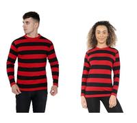 FNA FASHIONS® Adult Unisex Striped RED Black T-Shirt Denis TOP Crew Neck Fancy Dress Accessory (UK, Alpha, M, Regular, Regular, Black and Red)