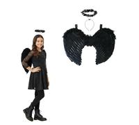 FNA FASHIONS BLACK ANGEL FAIRY LARGE WINGS & HALO SET | DARK FANCY DRESS HALLOWEEN COSTUME GOTHIC