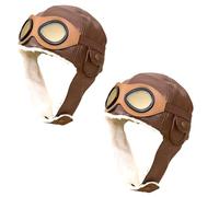 FNA FASHIONS Children's Biggles Hat with Attached Glasses - Dark Brown| Aviator Grandpa's Great Escape Fancy Dress Kit| WWII pilot hat (2)