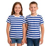 FNA FASHIONS Children's Unisex Striped T-Shirts - Soft Cotton Short Sleeve Tees for Boys & Girls, Casual Everyday Wear - Sizes 5-13 Years (UK, Age, 12 Years, 13 Years, Regular, Standard, Blue&White)