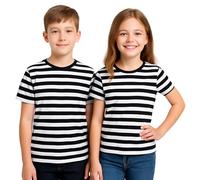 FNA FASHIONS Children's Unisex Striped T-Shirts - Soft Cotton Short Sleeve Tees for Boys & Girls, Casual Everyday Wear - Sizes 5-13 Years (UK, Age, 5 Years, 6 Years, Regular, Standard, Black&White)