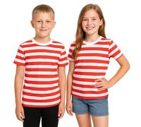 FNA FASHIONS Children's Unisex Striped T-Shirts - Soft Cotton Short Sleeve Tees for Boys & Girls, Casual Everyday Wear - Sizes 5-13 Years (UK, Age, 11 Years, 12 Years, Regular, Standard, Red&White)