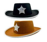 FNA FASHIONS Cowboy Western Hat with Silver Sheriff Star Badge - Assorted Colors - Western Wild West Fancy Dress Accessory (Silver Star Sheriff Badge Hat, 1)