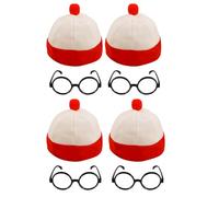 FNA FASHIONS® Find Me Set: Red & White Bobble Hat and Round Glasses Kit|One Size Fits All Adults (4)