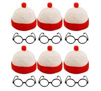 FNA FASHIONS® Find Me Set: Red & White Bobble Hat and Round Glasses Kit|One Size Fits All Adults (6)