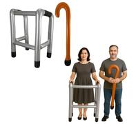 FNA FASHIONS® Inflatable Zimmer Frame & Walking Stick Set - 35" Blow-Up Plain & Printed Joke Props | Funny Retirement, 50th 60th Birthday Gifts for Men (Plain Sliver/Black)