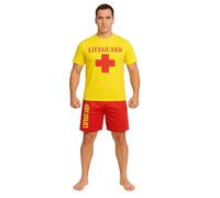 FNA Fashions Men Lifeguard T-Shirt and Short Set Beach Bay Life Saver Costume (Men: Medium)