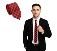 FNA Fashions Mens Classic Slim Skinny Satin Ties Adult Wedding Fancy Party Solid Plain Necktie (Black/Red Checkered, One Size)