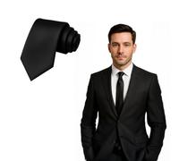 FNA FASHIONS Mens Classic Slim Skinny Satin Ties Adult Wedding Fancy Party Solid Plain Necktie (Black, One Size)