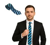 FNA Fashions Mens Classic Slim Skinny Satin Ties Adult Wedding Fancy Party Solid Plain Necktie (Black/Turquoise, One Size)
