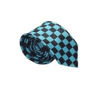 FNA Fashions Mens Classic Slim Skinny Satin Ties Adult Wedding Fancy Party Solid Plain Necktie (Black/Turquoise Checkered, One Size)